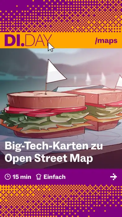Big-Tech-Karten zu Open Street Map, 15 min, Einfach